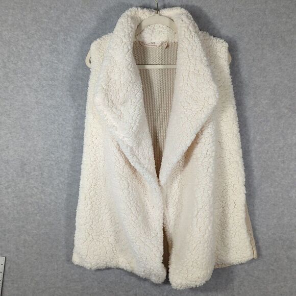 Soft Surroundings Women's M Plush Sherpa Sweater Vest Pockets Ivory‎ Teddy Knit - Picture 1 of 7